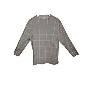 Loft Outlet Mock Neck Women’s Sweater Window Pane 100%Cotton Long Sleeve XL Gray